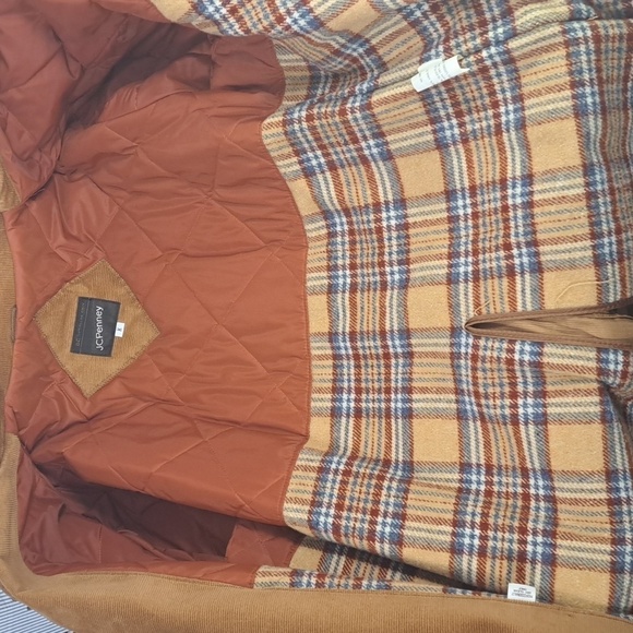 Vintage 70s JCPENNY corduroy blanket quilt lined tan & plaid 2XL long over coat - Picture 6 of 8